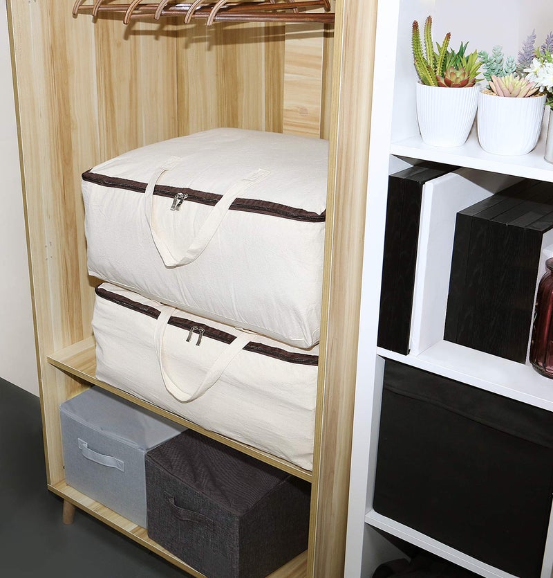 AMJ Set of 2, Storage Bags with 3-Side Zip Open & Handles, House Move or Winter Garment Storage in Wardrobe, Beige - Image 5